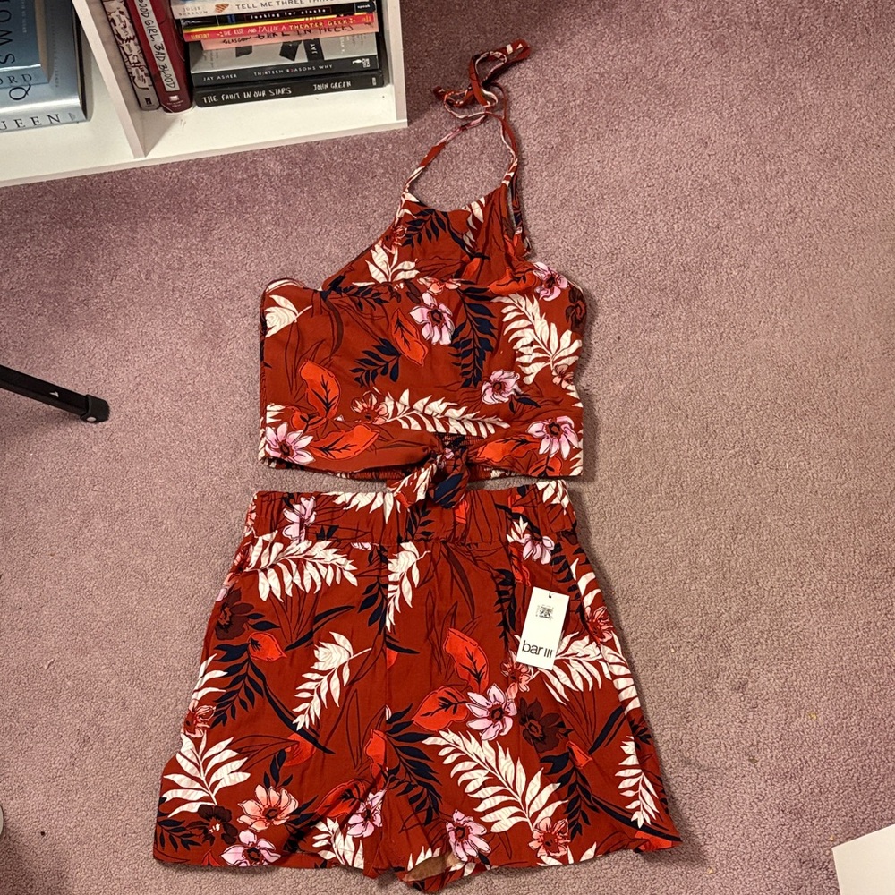 Orange and White Floral Two-Piece Set